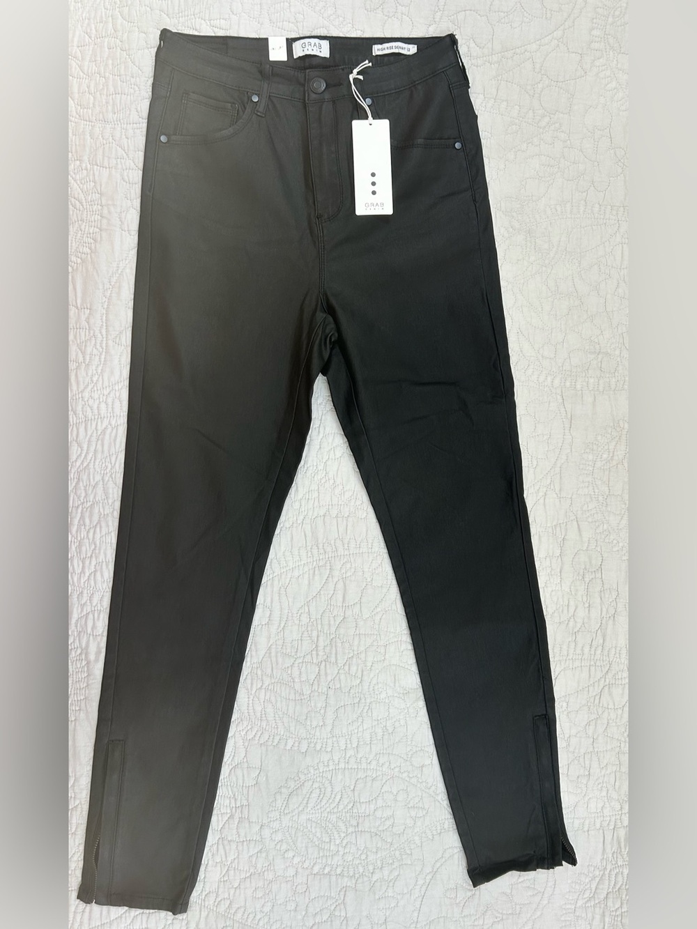 🆕 Grab Denim Black Coated High Rise Skinny Jeans Ankle Zip | Size 32 NWT